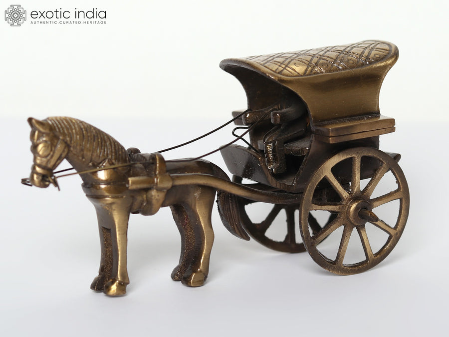 Small Brass Horse Cart Handmade Statue
