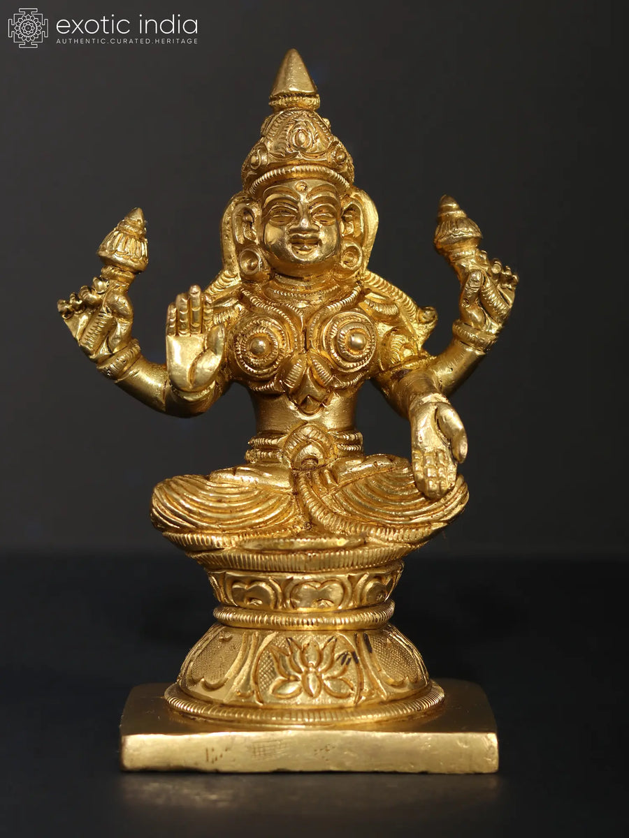 5" Vidya Lakshmi Goddess of Knowledge Brass Statue for Pooja