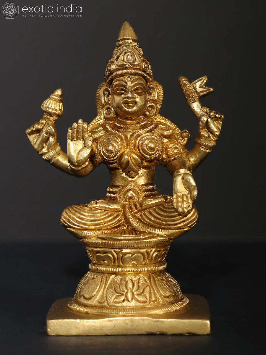 5" Goddess Adi Lakshmi Brass Statue for Pooja