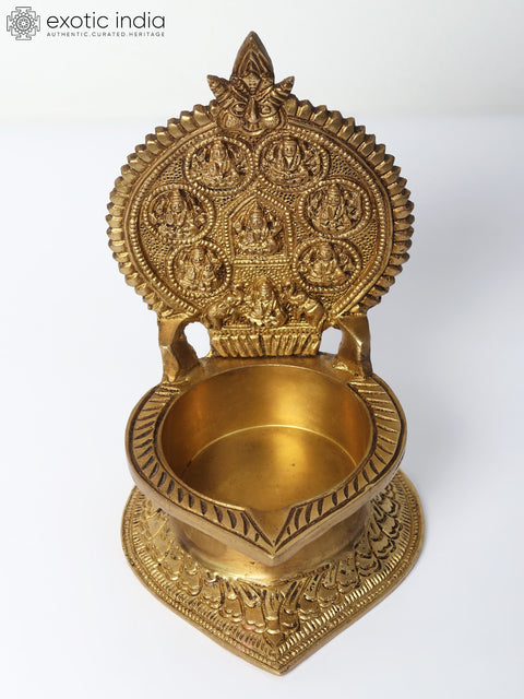 6" Ashtalakshmi Diya (Lamp) in Brass