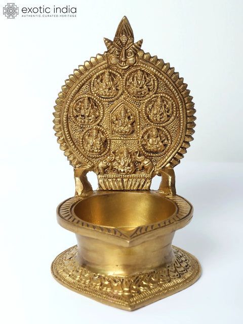 6" Ashtalakshmi Diya (Lamp) in Brass