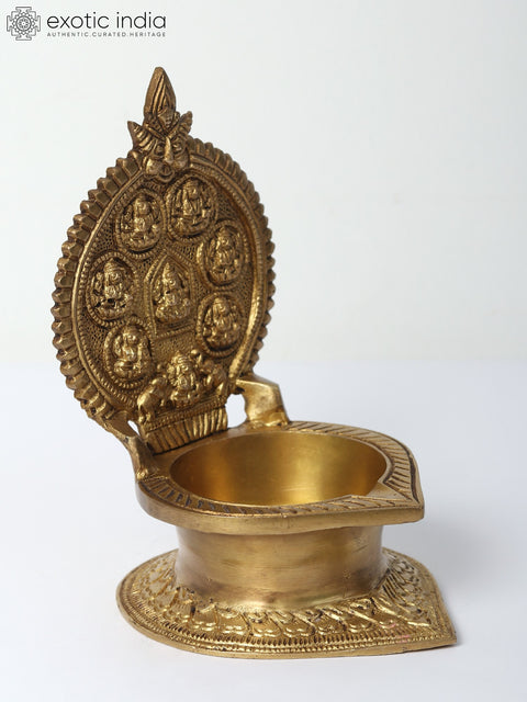 6" Ashtalakshmi Diya (Lamp) in Brass