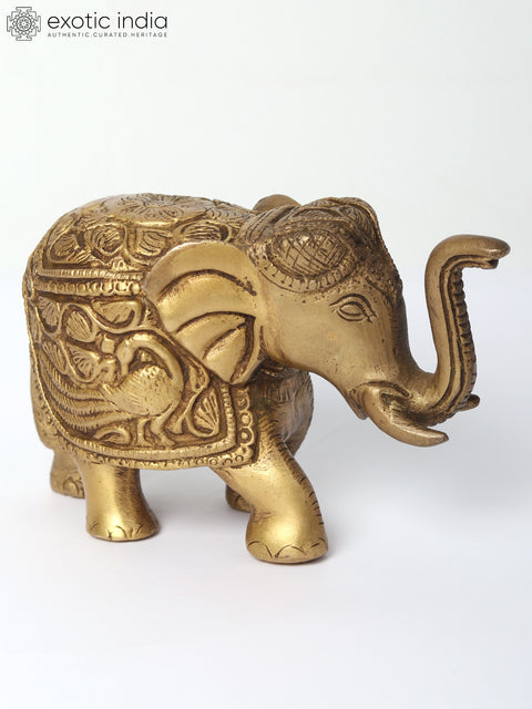 6" Decorative Elephant with Upraised Trunk in Brass