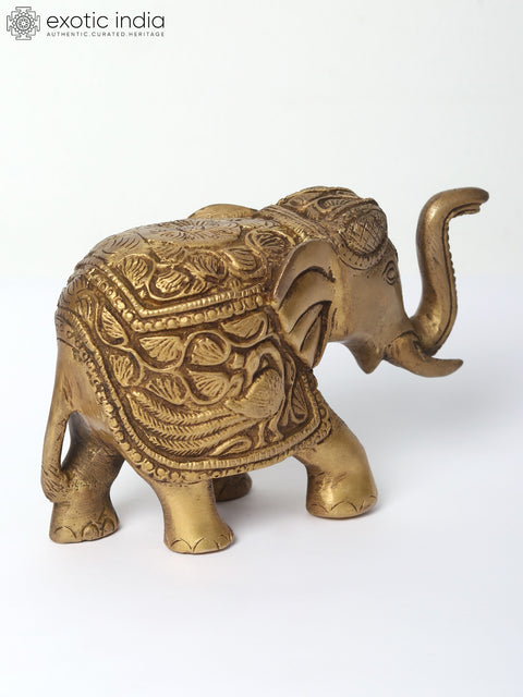 6" Decorative Elephant with Upraised Trunk in Brass