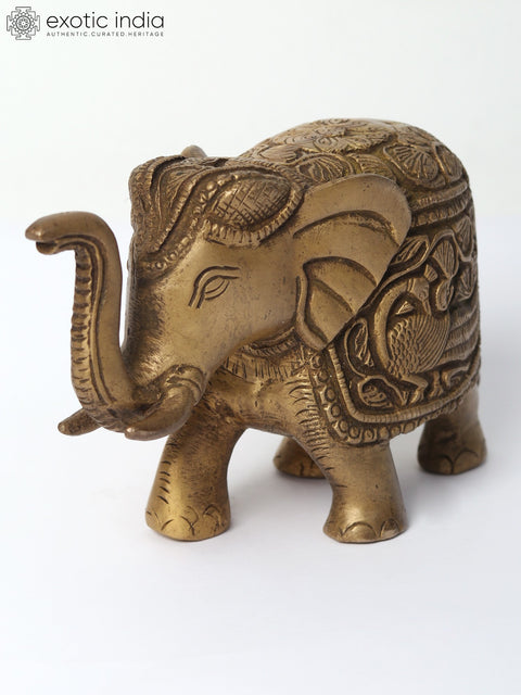 6" Decorative Elephant with Upraised Trunk in Brass