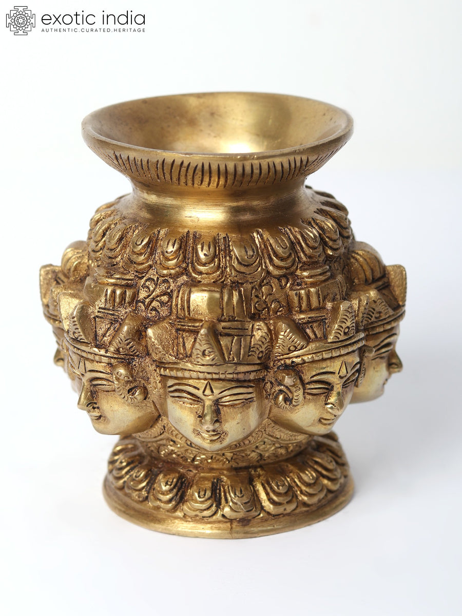 3" Brass Ashtalakshmi Face Puja Kalash Idol