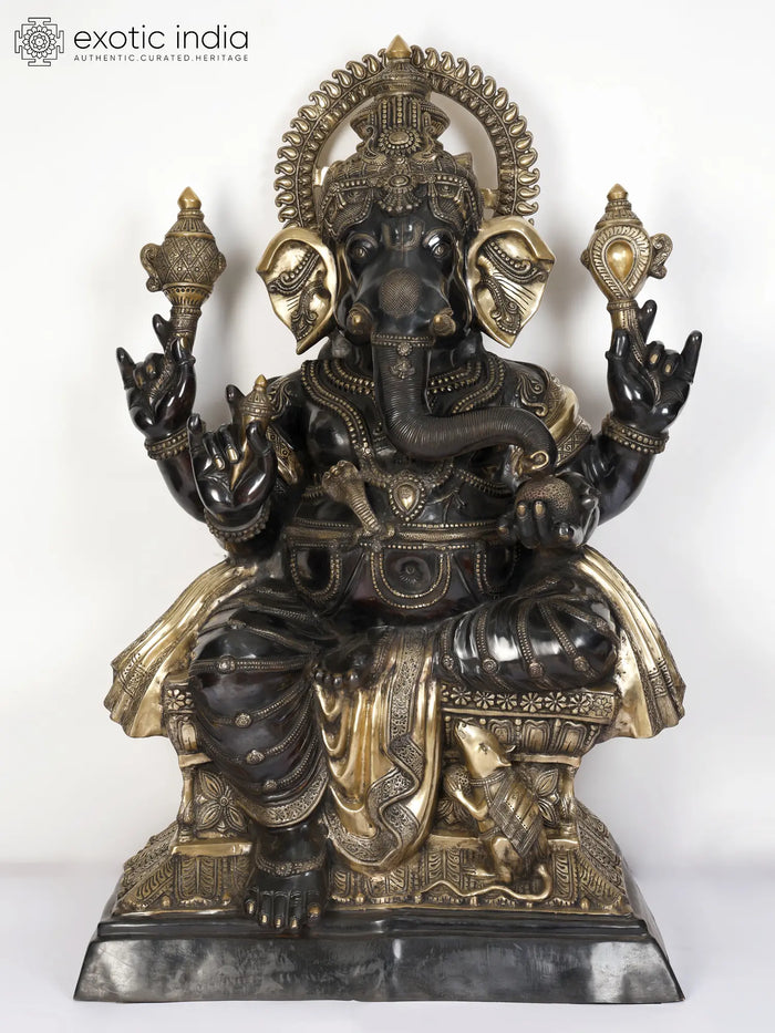 61" Large Chaturbhuja Lord Ganesha Handmade Brass Statue