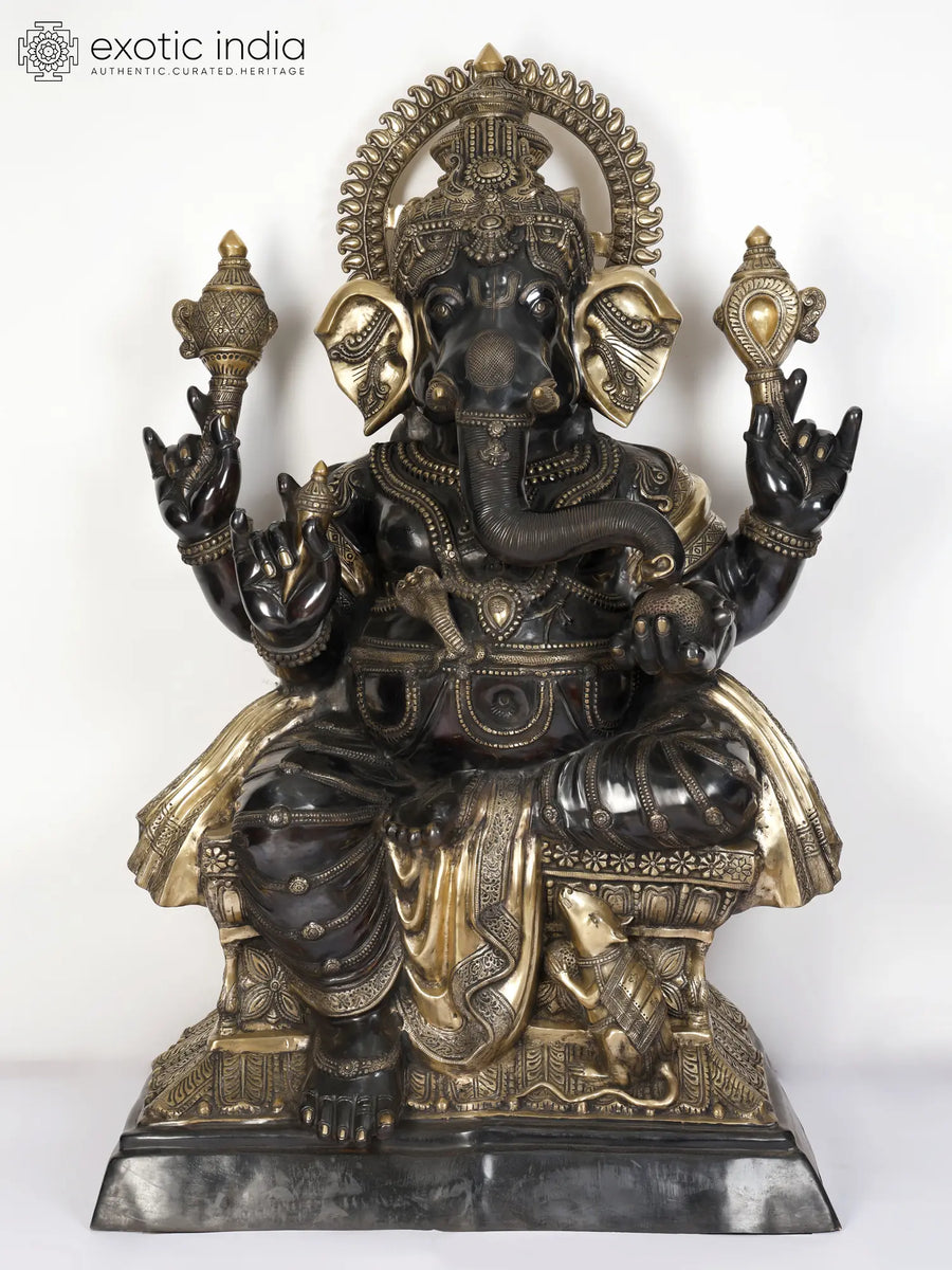 61" Large Chaturbhuja Lord Ganesha Handmade Brass Statue