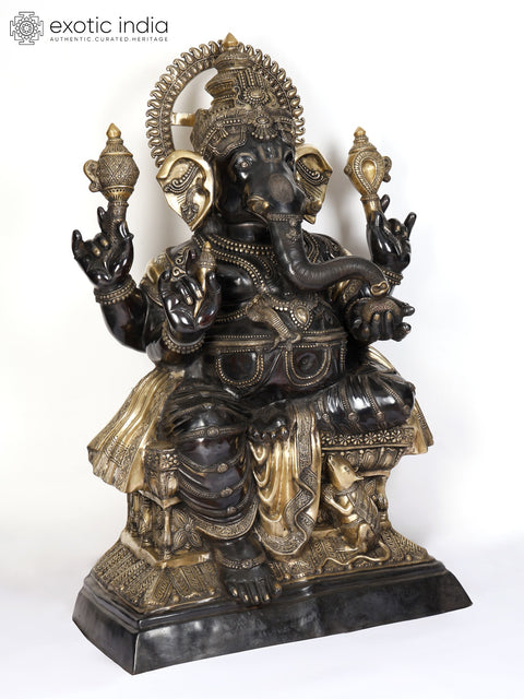 61" Large Chaturbhuja Lord Ganesha | Brass Statue