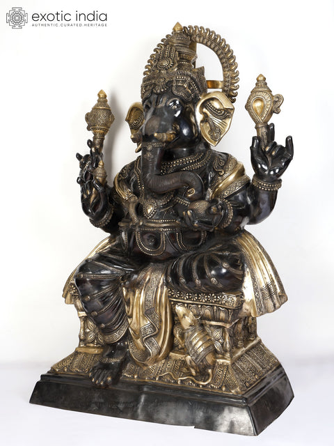 61" Large Chaturbhuja Lord Ganesha | Brass Statue