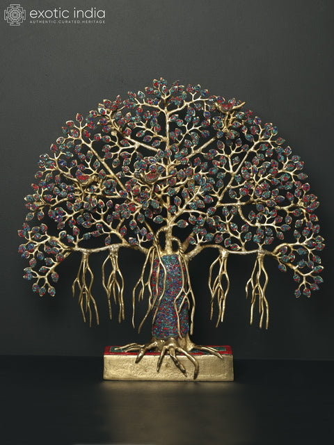 19" Tree of Life with Perched Birds | Brass with Stone Work