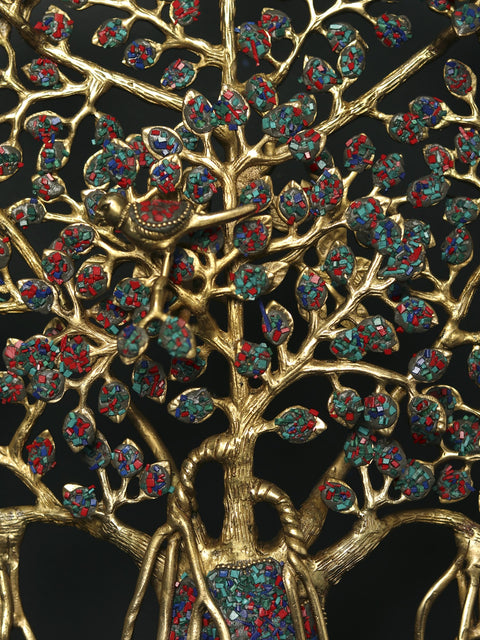 19" Tree of Life with Perched Birds | Brass with Stone Work