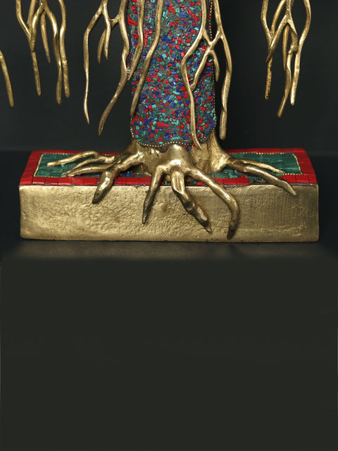19" Tree of Life with Perched Birds | Brass with Stone Work