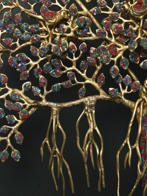 19" Tree of Life with Perched Birds | Brass with Stone Work