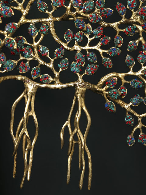 19" Tree of Life with Perched Birds | Brass with Stone Work