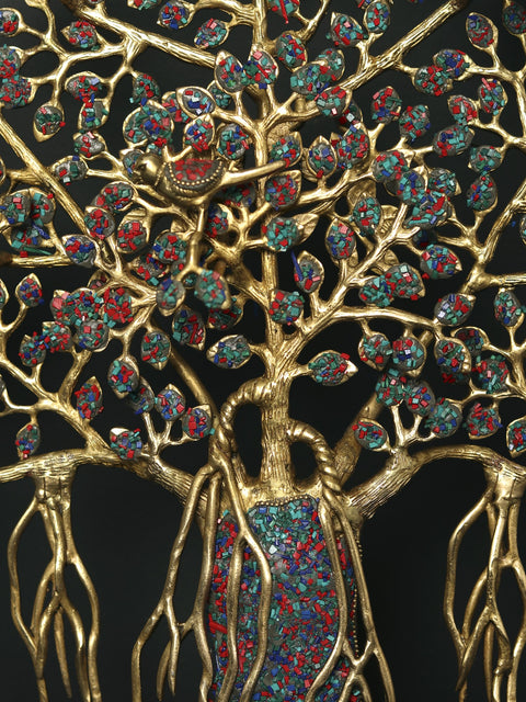 19" Tree of Life with Perched Birds | Brass with Stone Work