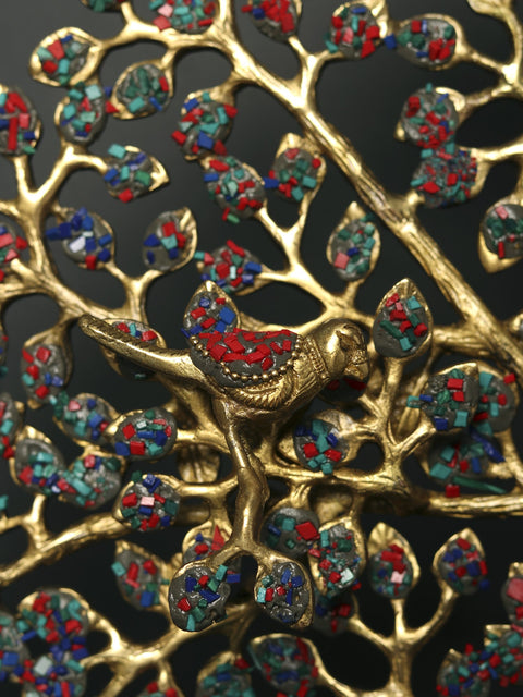 19" Tree of Life with Perched Birds | Brass with Stone Work