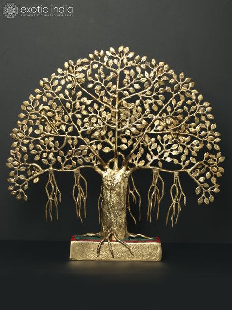 19" Tree of Life with Perched Birds | Brass with Stone Work