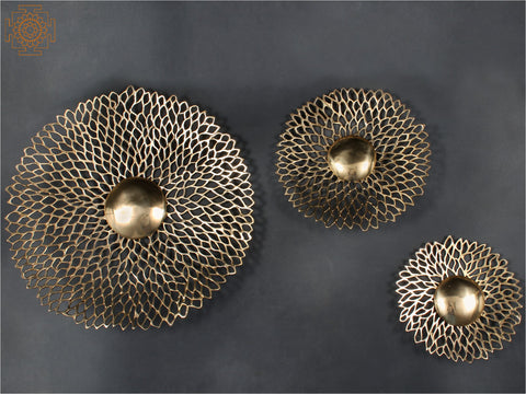 Round Shape Designer Wall Art in Brass | Set of Three