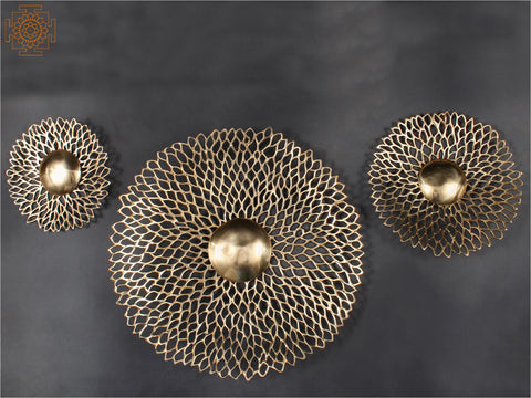 Round Shape Designer Wall Art in Brass | Set of Three