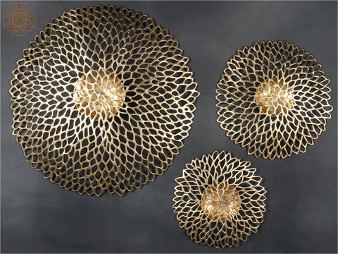 Round Shape Designer Wall Art in Brass | Set of Three