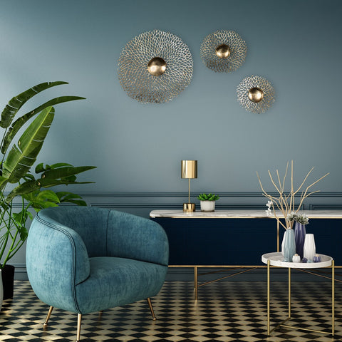 Round Shape Designer Wall Art in Brass | Set of Three