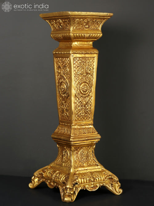 34" Handmade Brass Column Pedestal for Home Decor