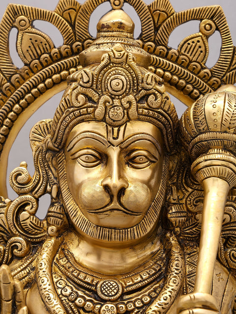 18" Pawan Putra Lord Hanuman Seated on Throne in Blessing Gesture