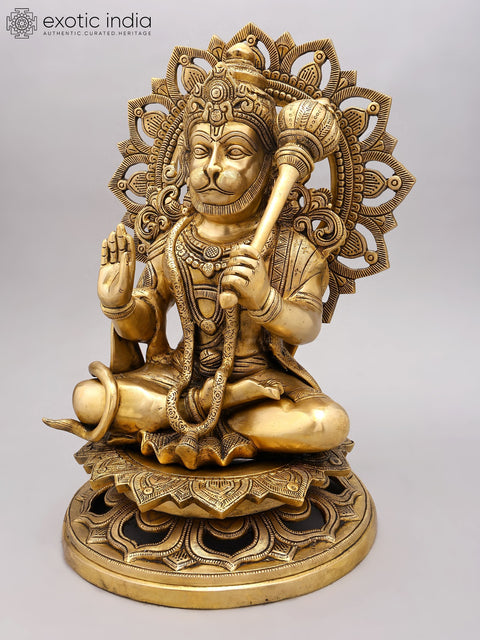 18" Pawan Putra Lord Hanuman Seated on Throne in Blessing Gesture