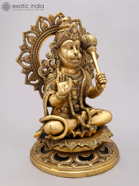 18" Pawan Putra Lord Hanuman Seated on Throne in Blessing Gesture