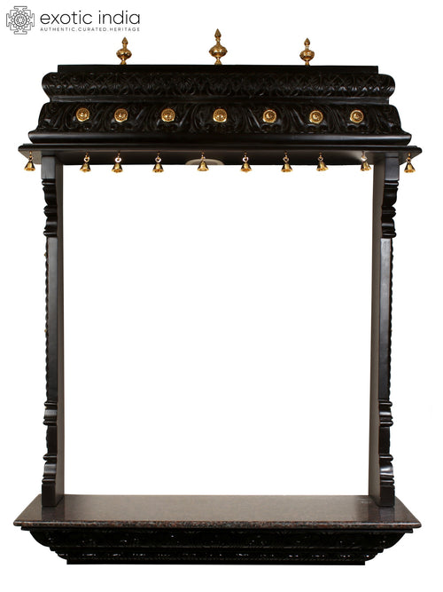 50" Wooden Temple with Brass Dangling Bells Wall Mounted Idol