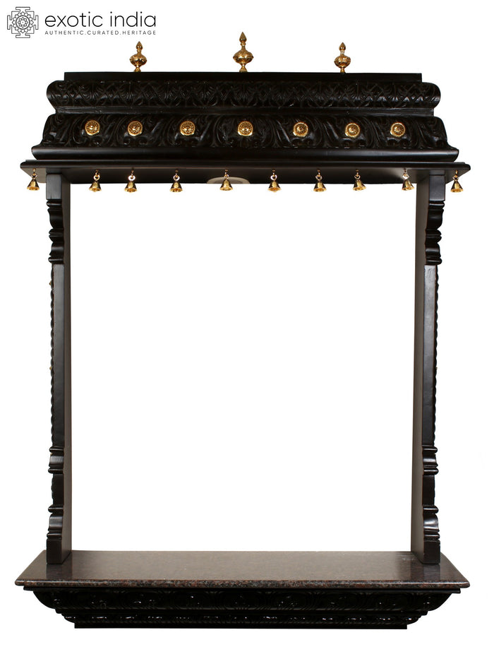 50" Wooden Temple with Brass Dangling Bells Wall Mounted Idol