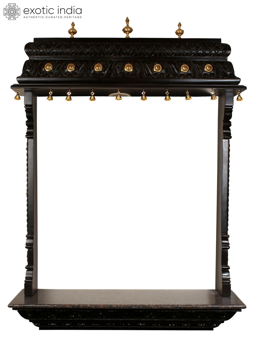 50" Wooden Temple with Brass Dangling Bells Wall Mounted Idol