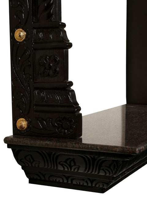 50" Designer Wooden Temple with Dangling Bells in Brass | With Inbuilt Light Bulb | Wall Mounted