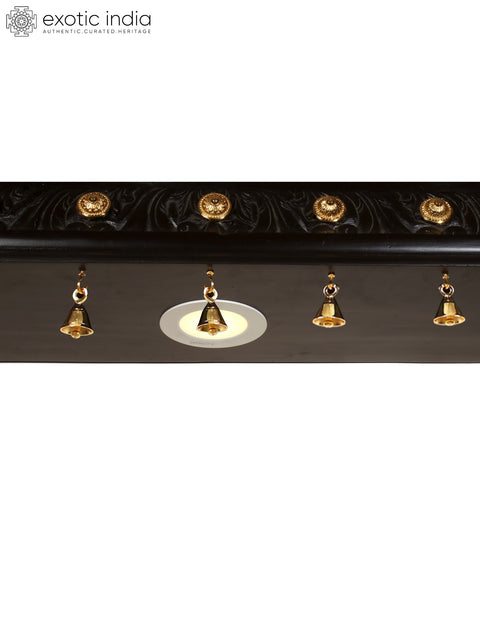50" Designer Wooden Temple with Dangling Bells in Brass | With Inbuilt Light Bulb | Wall Mounted