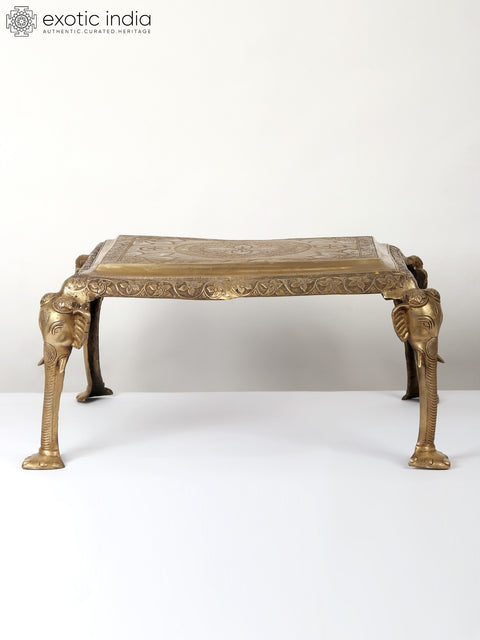 24" Brass Elephant Design Pedestal/Chowki