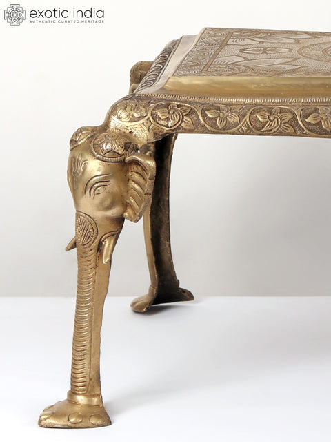 24" Brass Elephant Design Pedestal/Chowki