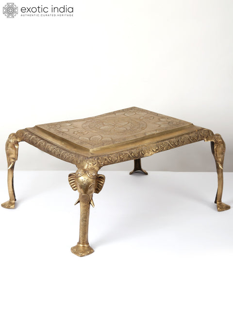 24" Brass Elephant Design Pedestal/Chowki