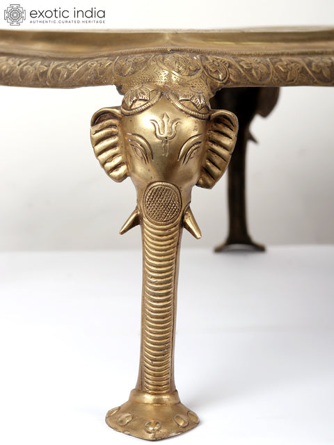 24" Brass Elephant Design Pedestal/Chowki