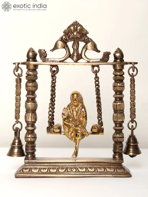 10" Shirdi Sai Baba on Swing Brass Statue With Hanging Bells