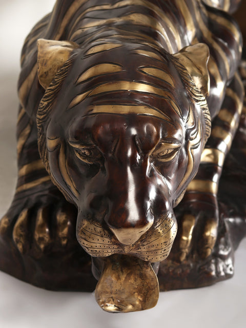 55" Large Brass Tiger Drinking Water | Home Decor | Animal Figurine