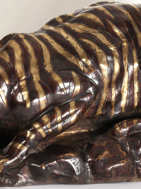 55" Large Brass Tiger Drinking Water | Home Decor | Animal Figurine