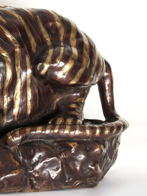 55" Large Brass Tiger Drinking Water | Home Decor | Animal Figurine