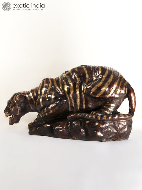 55" Large Brass Tiger Drinking Water | Home Decor | Animal Figurine