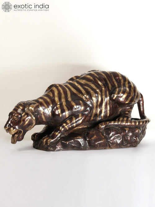 55" Large Brass Tiger Drinking Water Statue Home Decor