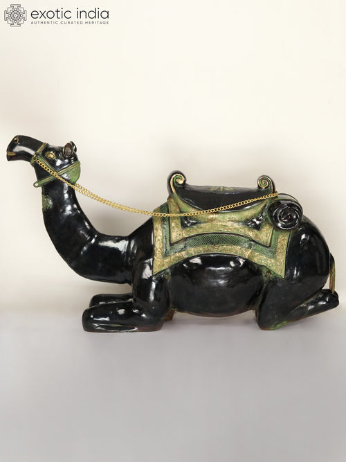 64" Large Sitting Camel Brass Statue with Black and Green Finish