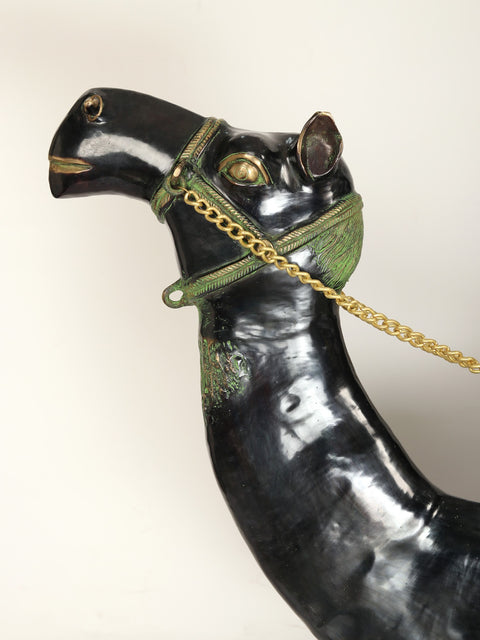 64" Large Black and Green Sitting Camel Figurine in Brass | Home Decor | Animal Statue