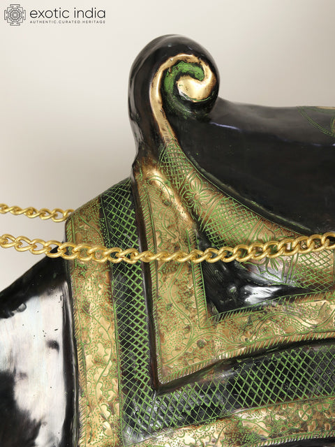 64" Large Black and Green Sitting Camel Figurine in Brass | Home Decor | Animal Statue