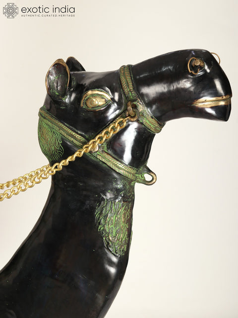 64" Large Black and Green Sitting Camel Figurine in Brass | Home Decor | Animal Statue