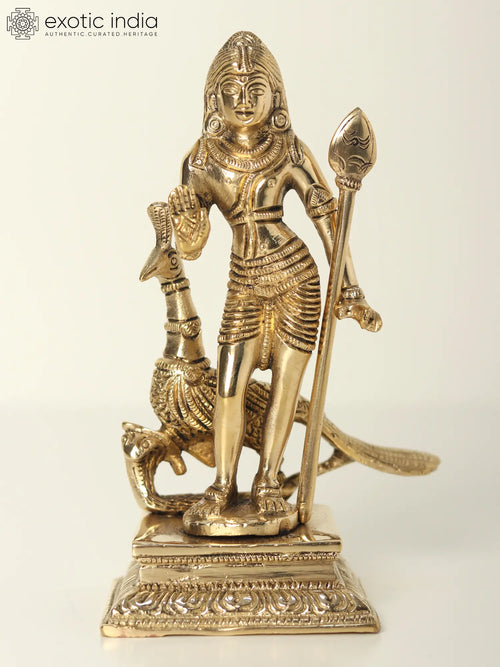 6" Standing Lord Murugan Handmade Brass Statue